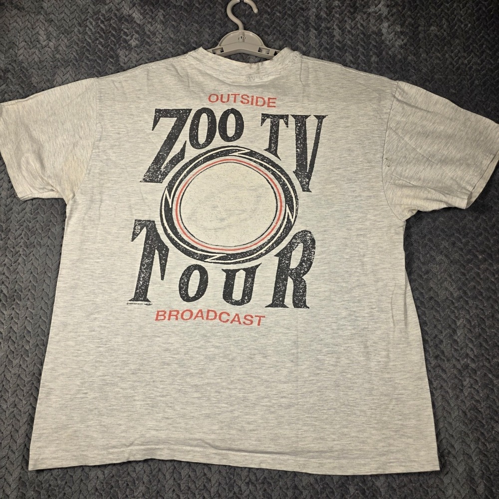 Vintage U2 Zoo TV‎ Tour Broadcast T-Shirt Men's XL Gray 1992 Single Stitch USA